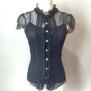 Zoe D Silk Cap Sleeve Blouse with Ruffle Details - Size S